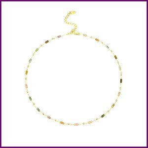 Adjustable Gemstone Bead Statement Necklace, 18K Gold Plated, Bohemian Style